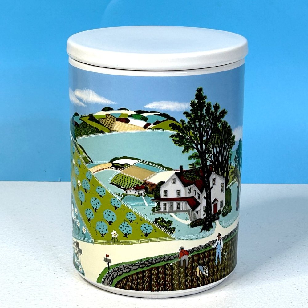 Vintage 1985 Avon by Pfaltzgraff Ceramic Canister Jar Container w/ Country Scene